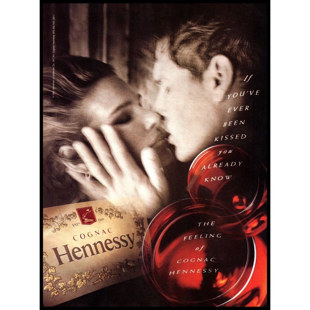 1991 Hennessy Cognac Vintage Print Ad Couple Kissing Wall Art Photo